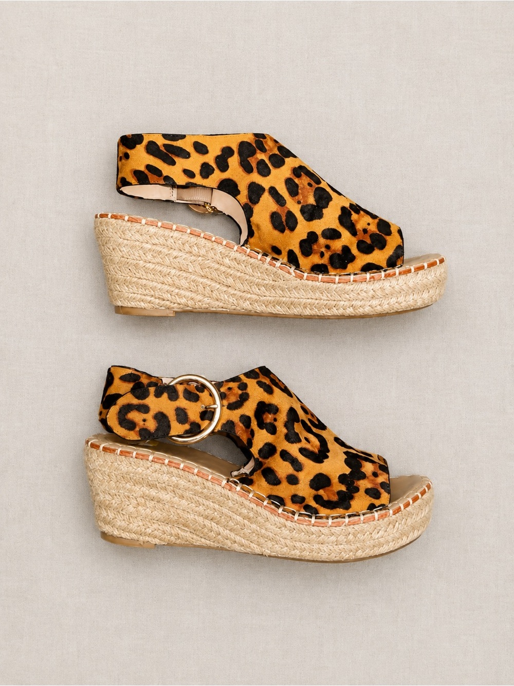 Catherine Malandrino Leopard Print Calf Hair Espadrille Wedge Sandals US 7